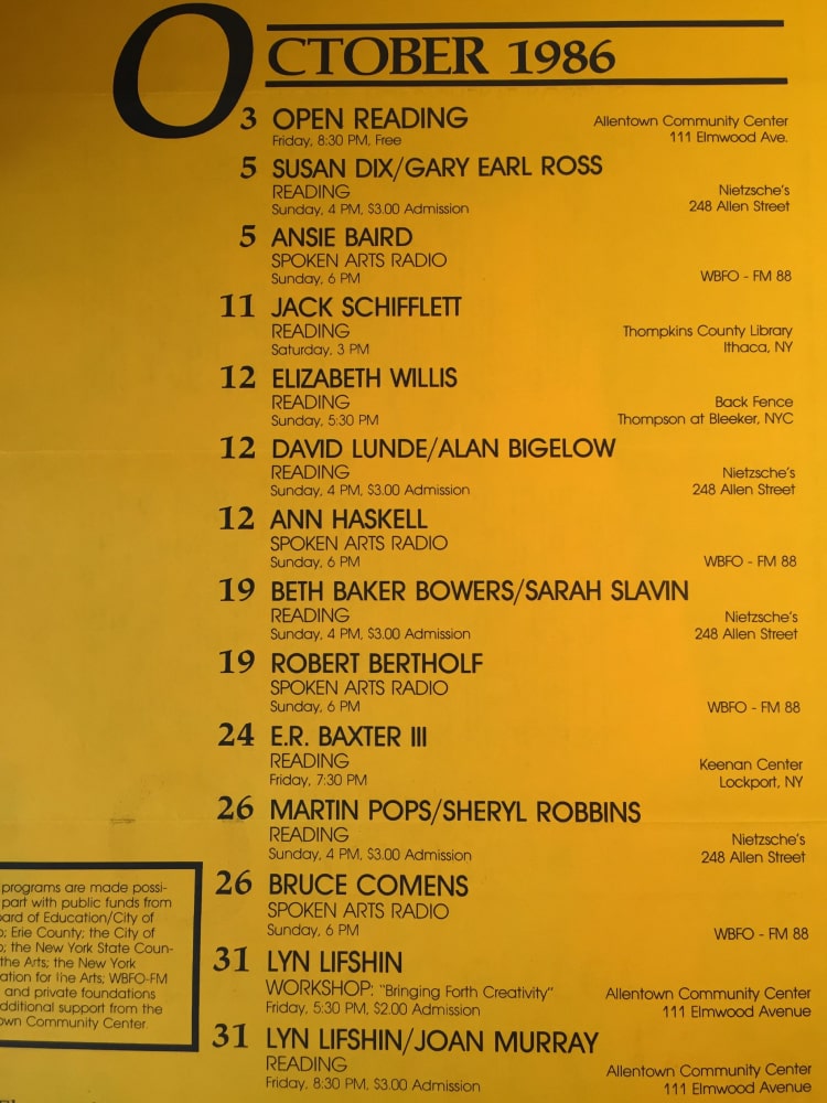Spoken Arts Radio October 1986 - History - Just Buffalo Literary Center