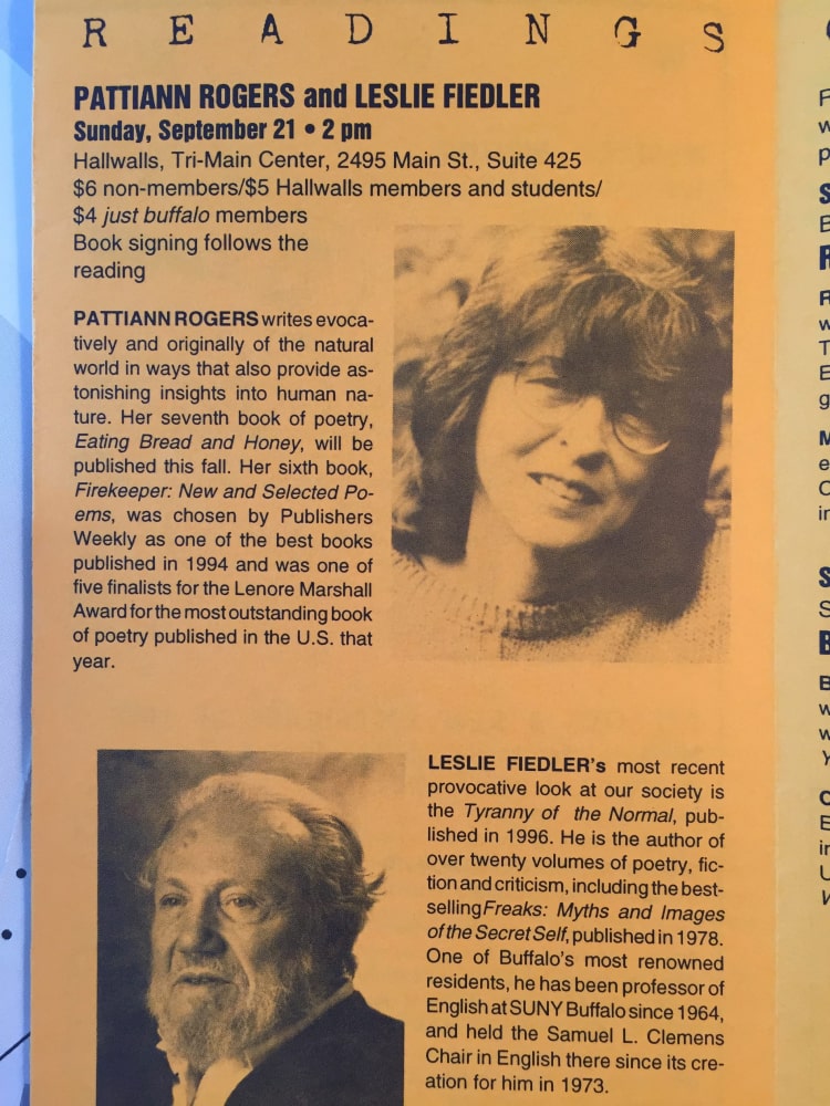 Pattiann Rogers and Leslie Fielder 1997 - History - Just Buffalo Literary Center - Buffalo NY