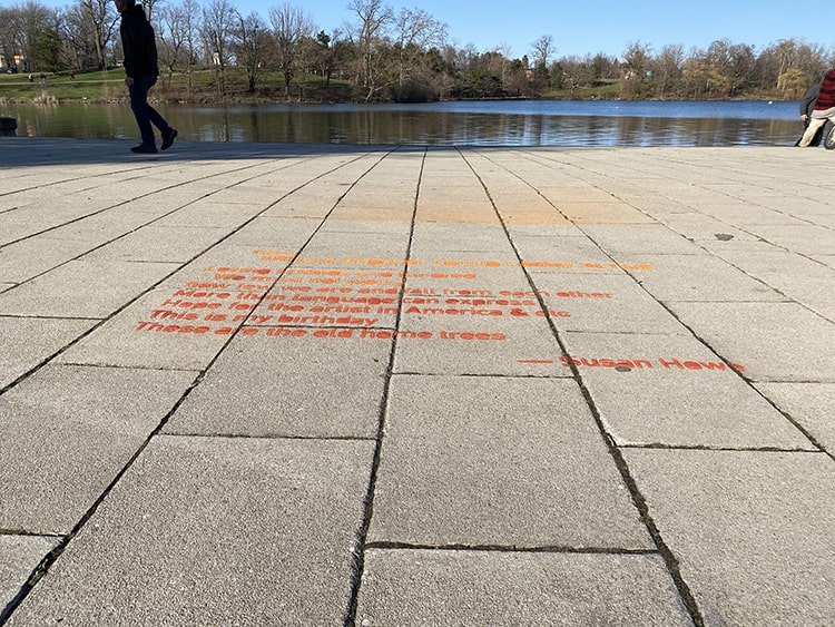 Susan Howe sidewalk poem from "Articulation of Sound Forms in Time" at Hoyt Lake