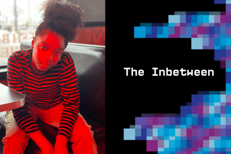 Headshot of Millie Rae with the cover of "The Inbetween"