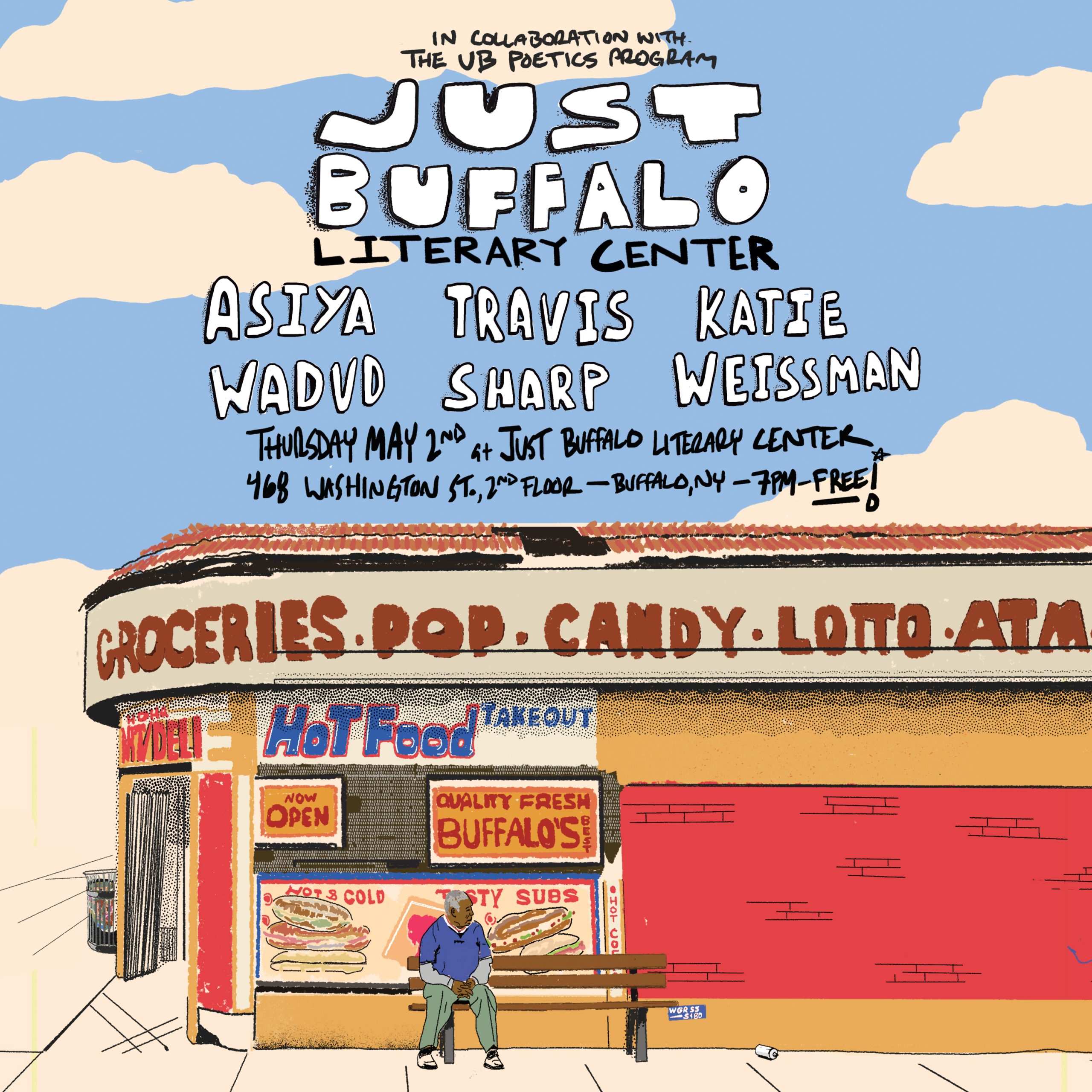 Just Buffalo Present Asiya Wadud, Travis Sharp, Katie Weissman design by Zach Pape