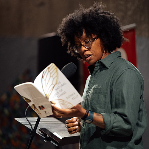 Donika Kelly reading from The Natural Order of Things at the Silo City Reading Series August 30, 2025 photo credit Pat Cray 500x500 Donika Kelly reading from The Natural Order of Things at the Silo City Reading Series August 30, 2025 photo credit Pat Cray