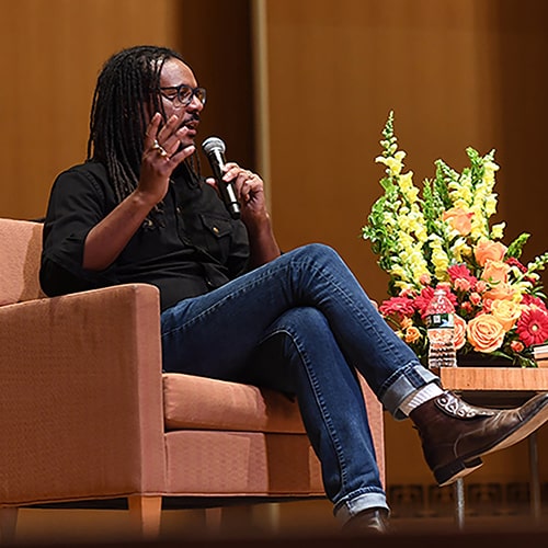 Colson Whitehead with Barbara Cole at BABEL April 21, .2022 photo credit Nancy J Parisi