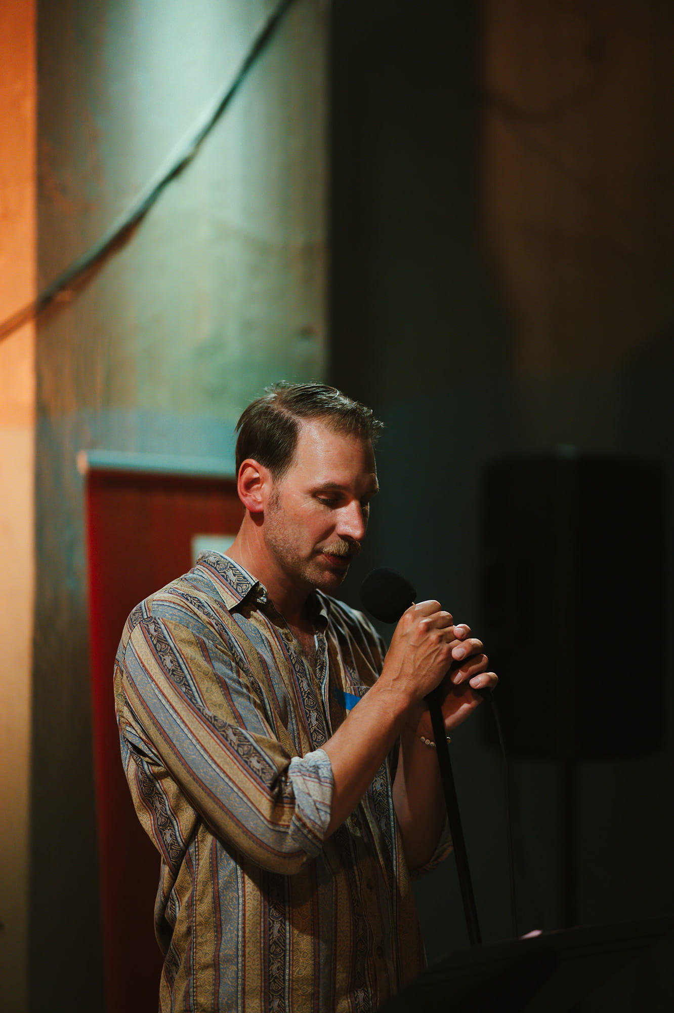 Noah Falck welcoming Mary Ruefle // July 18, 2026 // photo credit Pat Cray